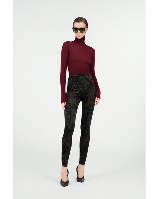 Roberto Cavalli Black Devoré Chenille Leggings With Ornamental Print