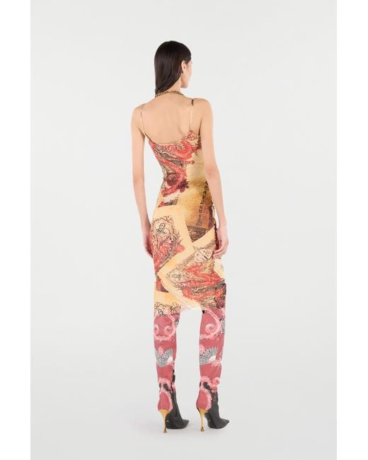 Roberto Cavalli White Sheath Dress With Oriental Print