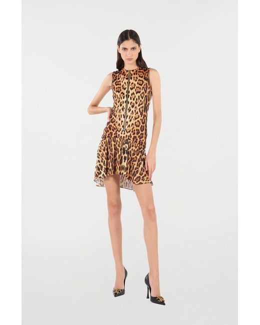 Roberto Cavalli Natural Mini Dress With All-Over Jaguar Skin Print