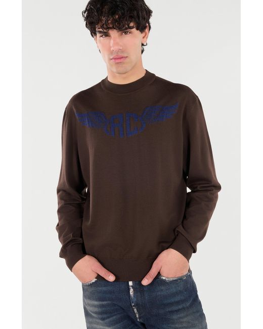 Roberto Cavalli Brown Wool Sweater With Winged Logo for men