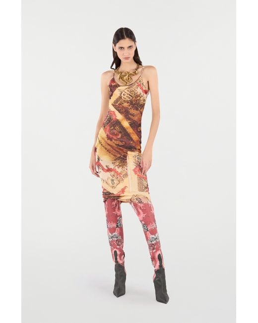 Roberto Cavalli White Sheath Dress With Oriental Print