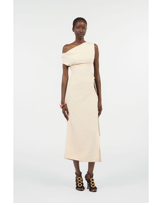 Roberto Cavalli White Ivory One-Shoulder Midi Dress With Cut-Out