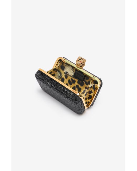 Roberto Cavalli Black Clutch With Rhinestones And Tigers