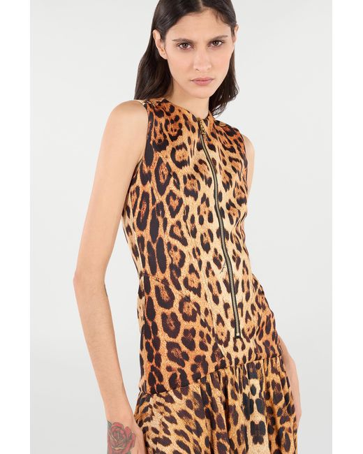 Roberto Cavalli Natural Mini Dress With All-Over Jaguar Skin Print