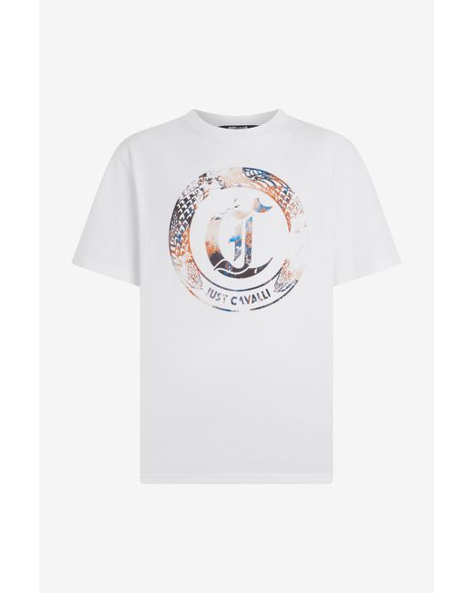 Roberto Cavalli White T-Shirt With Jc Monogram And Logo for men