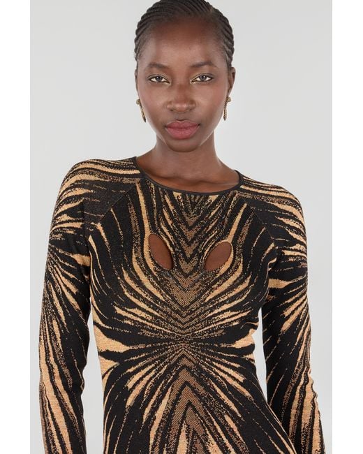 Roberto Cavalli Black Short Knit Dress With Ray Of Print