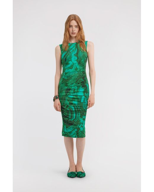 Roberto Cavalli Green Malachite Print Midi Dress