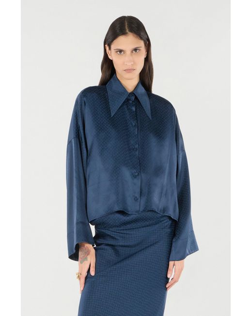 Roberto Cavalli Blue Silk Shirt With Snake-Effect Pattern