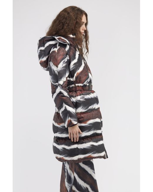Roberto Cavalli White Animalier Print Puffer Jacket With Belt