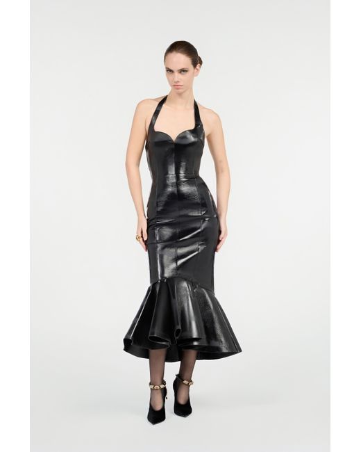 Roberto Cavalli White Genuine Leather Midi Dress
