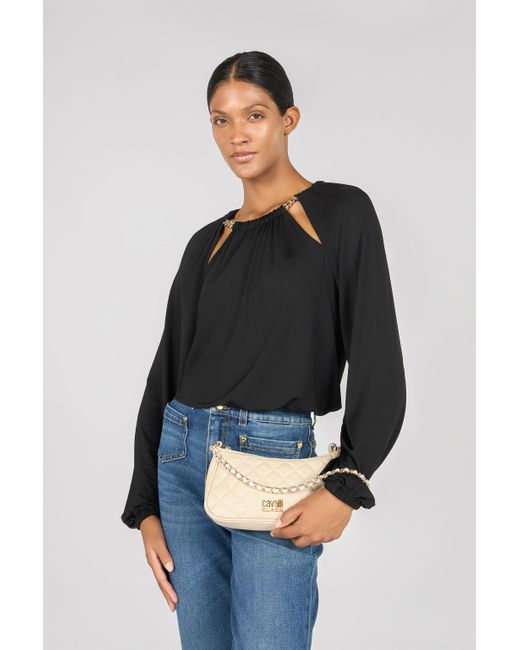 Roberto Cavalli White Shoulder Bag With Cavalli Class Stitching