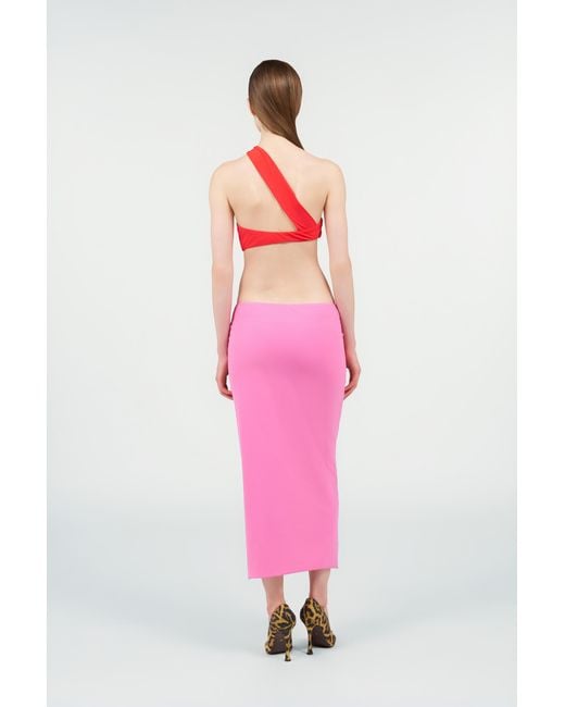 Roberto Cavalli Pink Long Asymmetric Dress With Jewel Detail