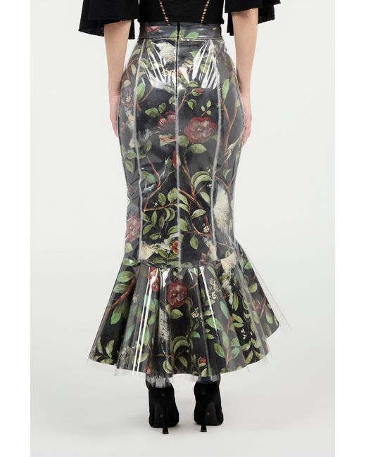 Roberto Cavalli Black Mermaid Skirt With Shrub And Flower Print