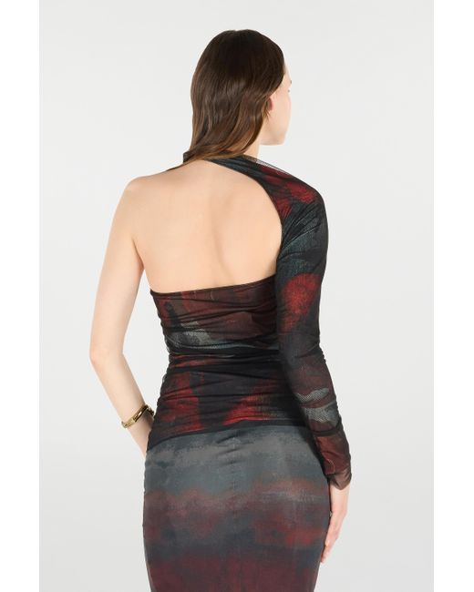 Roberto Cavalli Black One-Sleeve Sweater With Rose And Snake