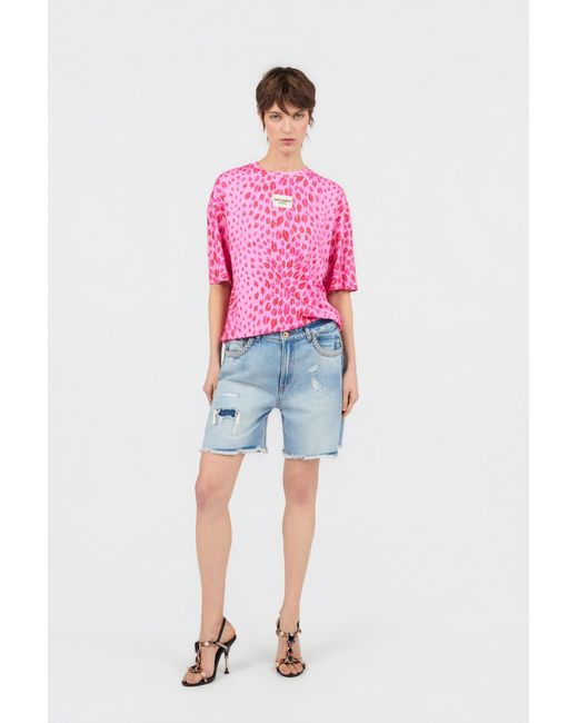Roberto Cavalli Pink The Jaguar Kiss Print T-Shirt