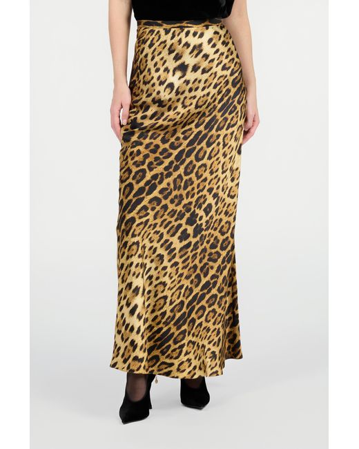 Roberto Cavalli Metallic Silk Skirt With Jaguar Skin Print