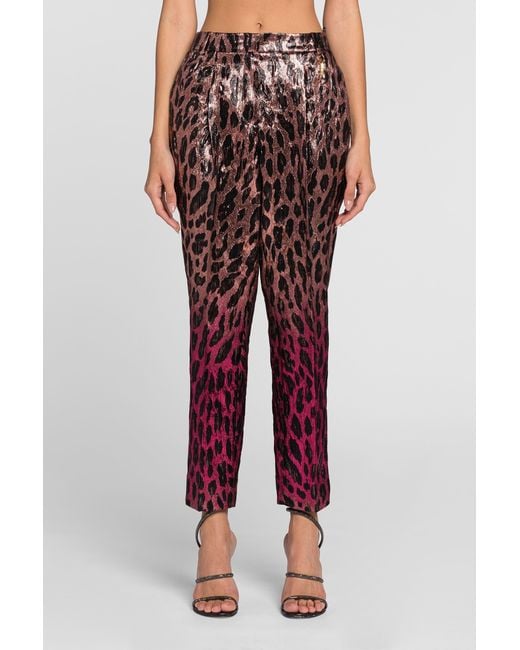 Roberto Cavalli Red Animal-Print Lamé Cropped Trousers
