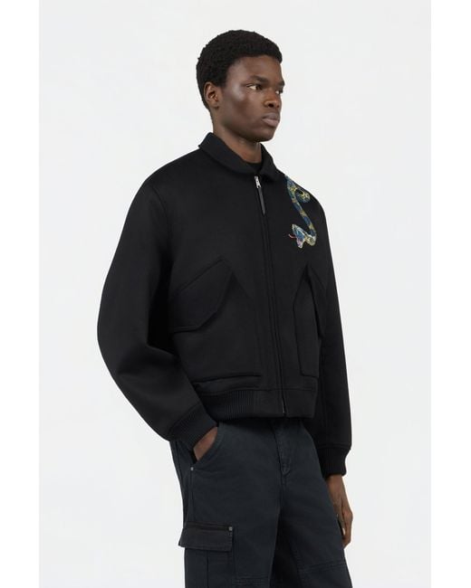 Roberto Cavalli Black Bomber Jacket With Snake Embroidery for men
