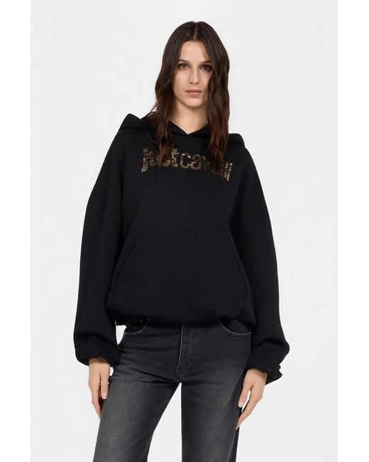 Roberto Cavalli Black Hoodie With Logo