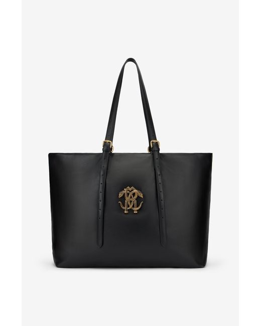 Roberto Cavalli Black Leather Bag With Logo