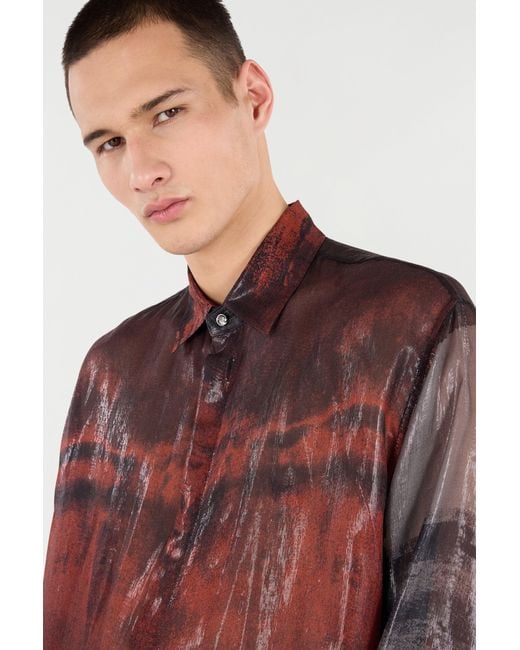 Roberto Cavalli Brown Mottled Effect Silk-Blend Shirt for men