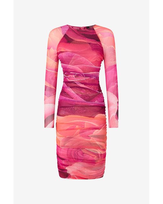 Roberto Cavalli Pink Sheath Dress With Rose Print