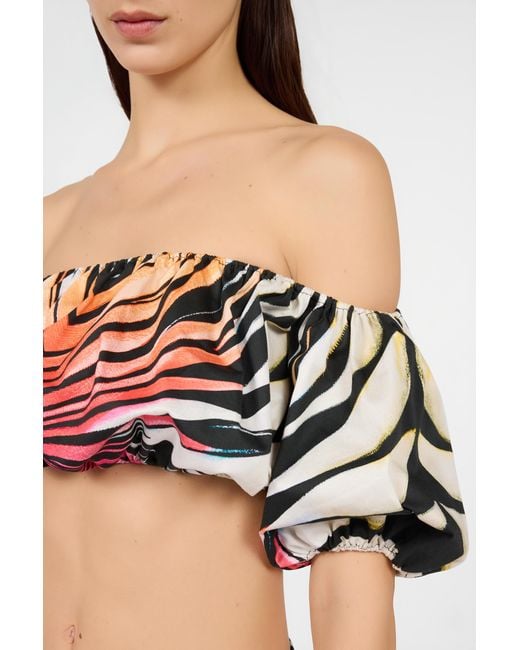 Roberto Cavalli Red Ray Of Paradise Print Crop Top