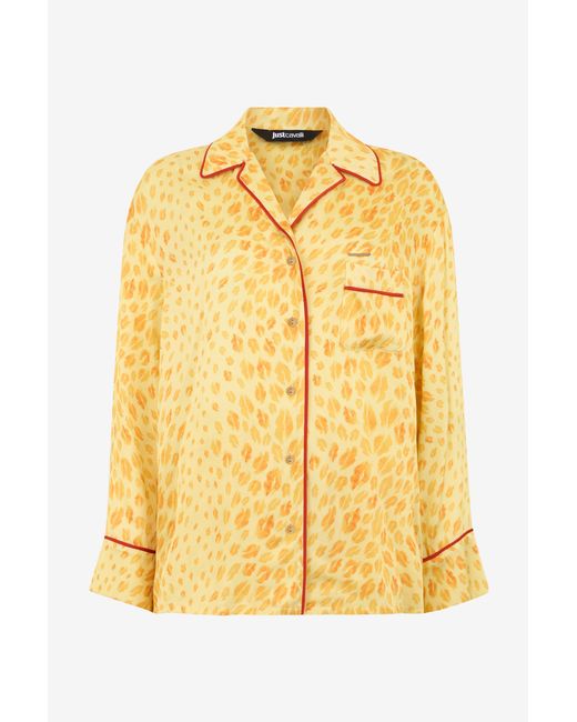Roberto Cavalli Yellow The Jaguar Kiss Print Shirt