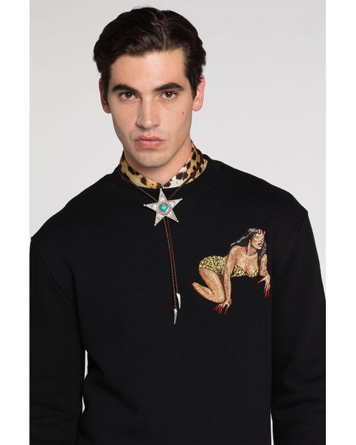 Roberto Cavalli Black Embroidered Cotton Sweatshirt for men