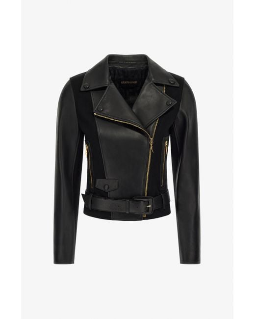 Roberto Cavalli Black Leather Biker Jacket