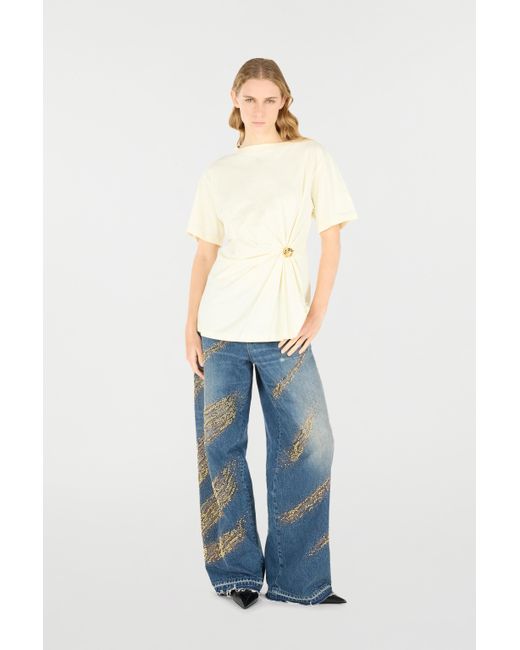 Roberto Cavalli Natural T-Shirt With Jewel Tiger Head