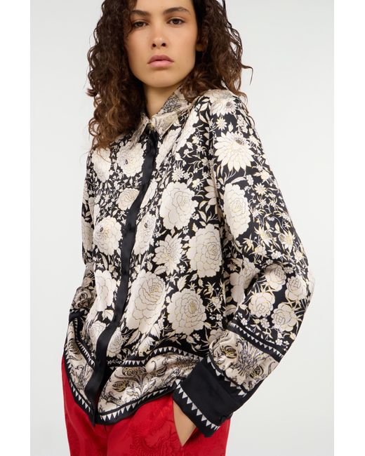 Camicia Nero E Avorio Con Stampa Floreale di Roberto Cavalli in Black