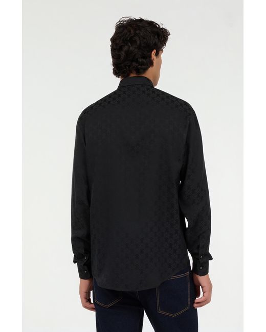 Roberto Cavalli Black Shirt With All-Over Monogram Mirror Snake for men