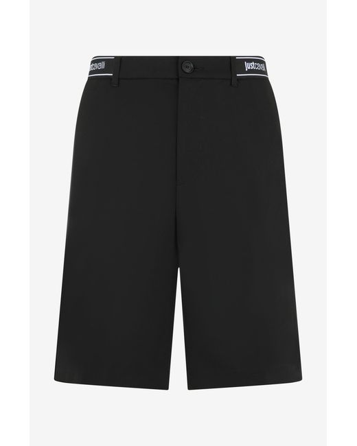 Roberto Cavalli Black Bermuda Shorts With Logo for men
