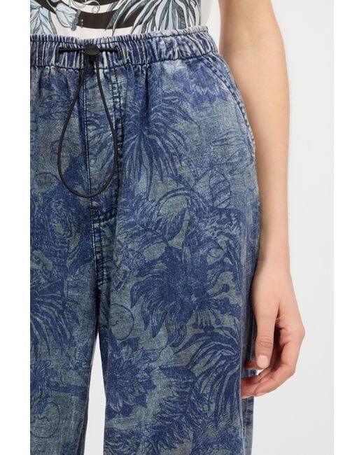 Roberto Cavalli Blue Floral-Print Sports Pants
