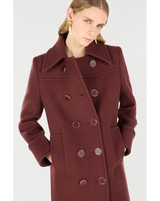 Roberto Cavalli Red Double-Breasted Wool Coat