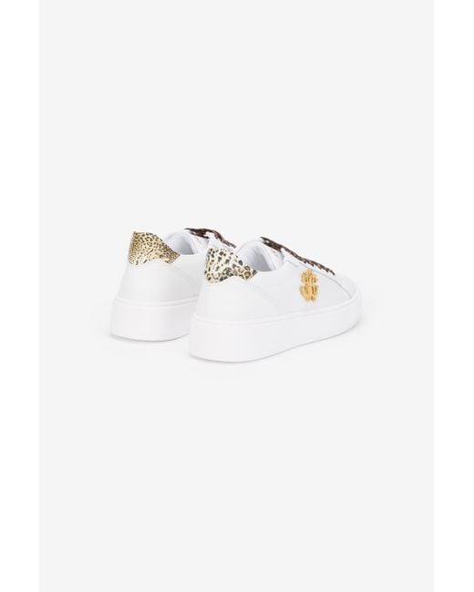 Roberto Cavalli Multicolor Weiße Sneaker Mit Leoparden-Print Und Rc Monogramm