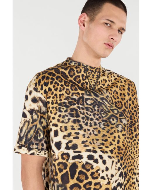 Roberto Cavalli Metallic Cotton T-Shirt With Leopard Print for men