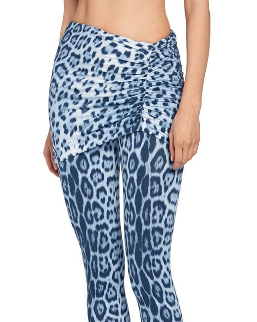 Roberto Cavalli Blue Heritage Jaguar Print Gathered Leggings