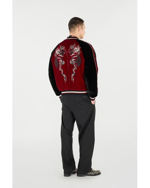 Roberto Cavalli Red Bomber Jacket With Dragons for men