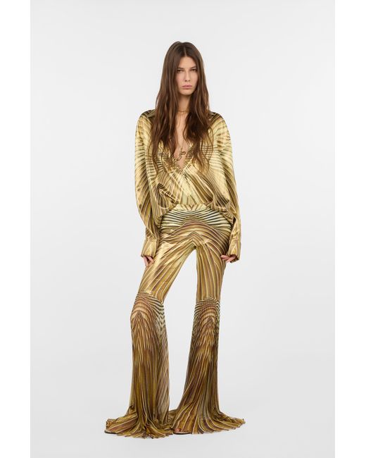 Roberto Cavalli Natural Flared Trousers With Iside Print