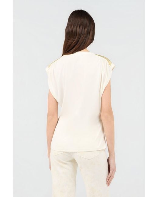Roberto Cavalli White Ivory T-Shirt With Logo And Embellishments