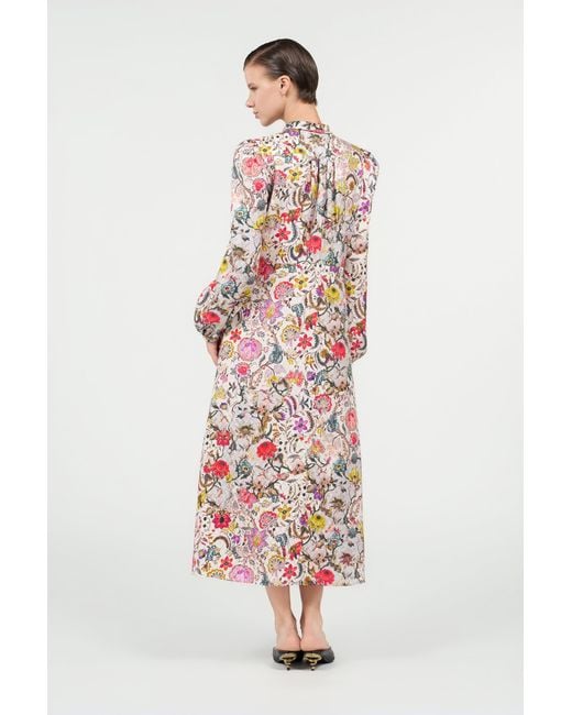 Roberto Cavalli White Long Silk Dress With Florentine Flowers Print