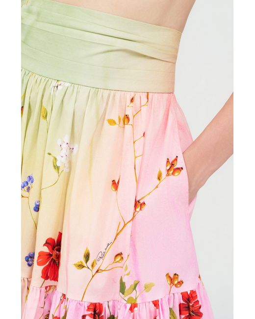 Roberto Cavalli Red Midi Skirt With Miami Flowers Print