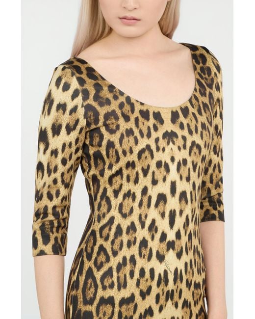 Roberto Cavalli Natural Leopard Print Midi Dress