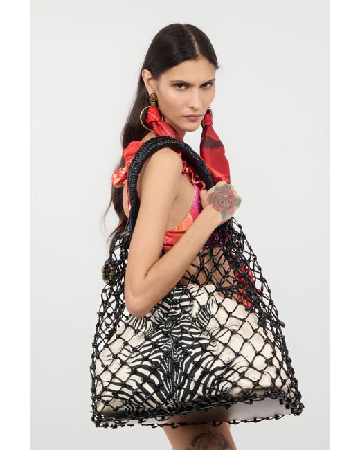 Roberto Cavalli Black Bag With Mesh And Mini Zebra Print