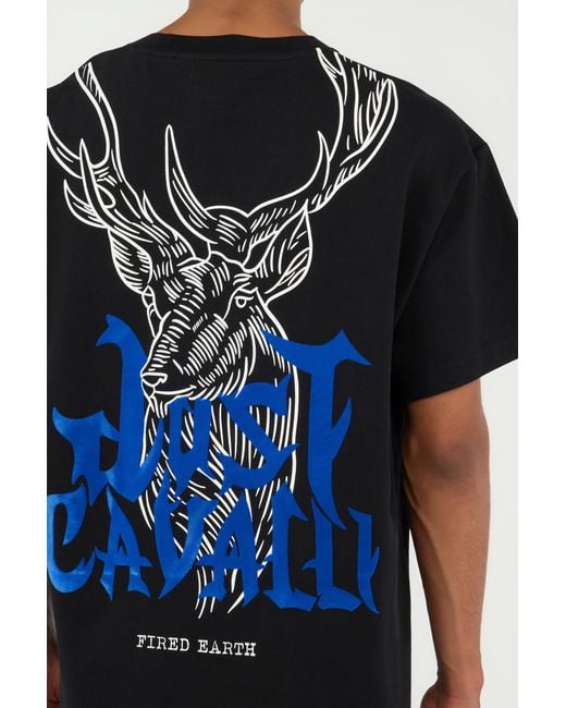 Roberto Cavalli Black T-Shirt With Deer Back Print for men