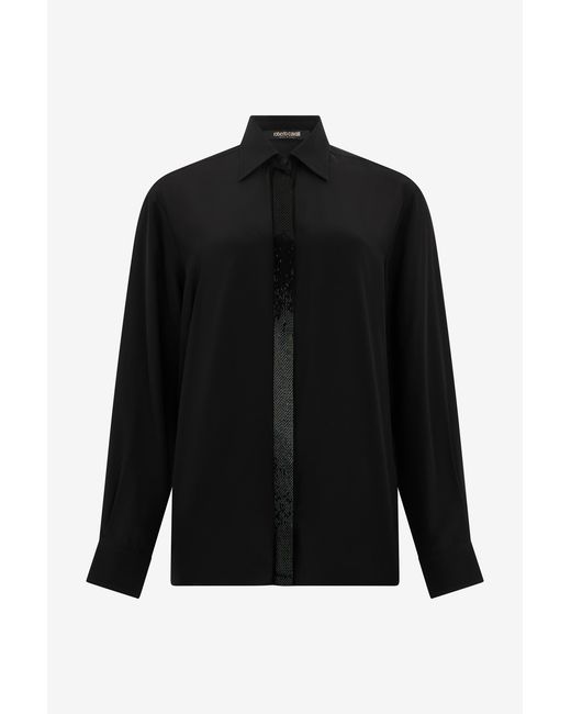 Roberto Cavalli Black Silk Shirt With Shimmering Detail
