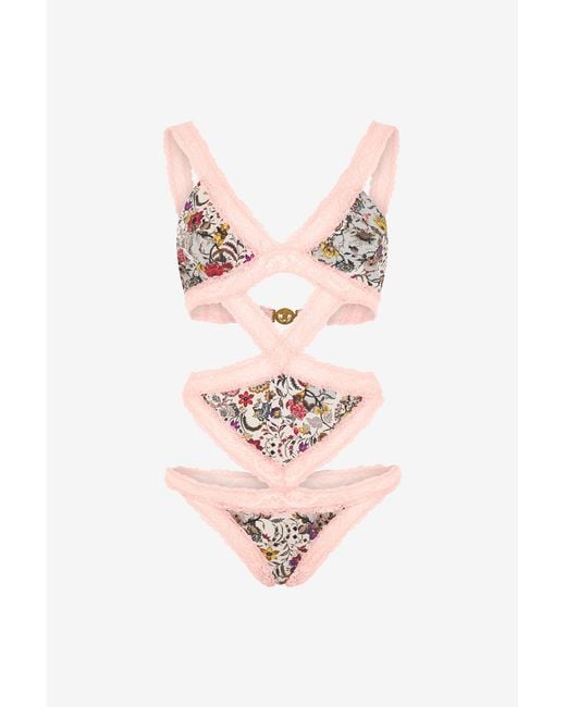 Roberto Cavalli Pink Florentine Flowers One-Piece Swimsuit