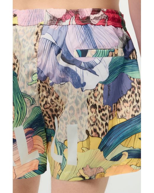 Roberto Cavalli Blue Swim Shorts With Floral And Jaguar Skin Print for men